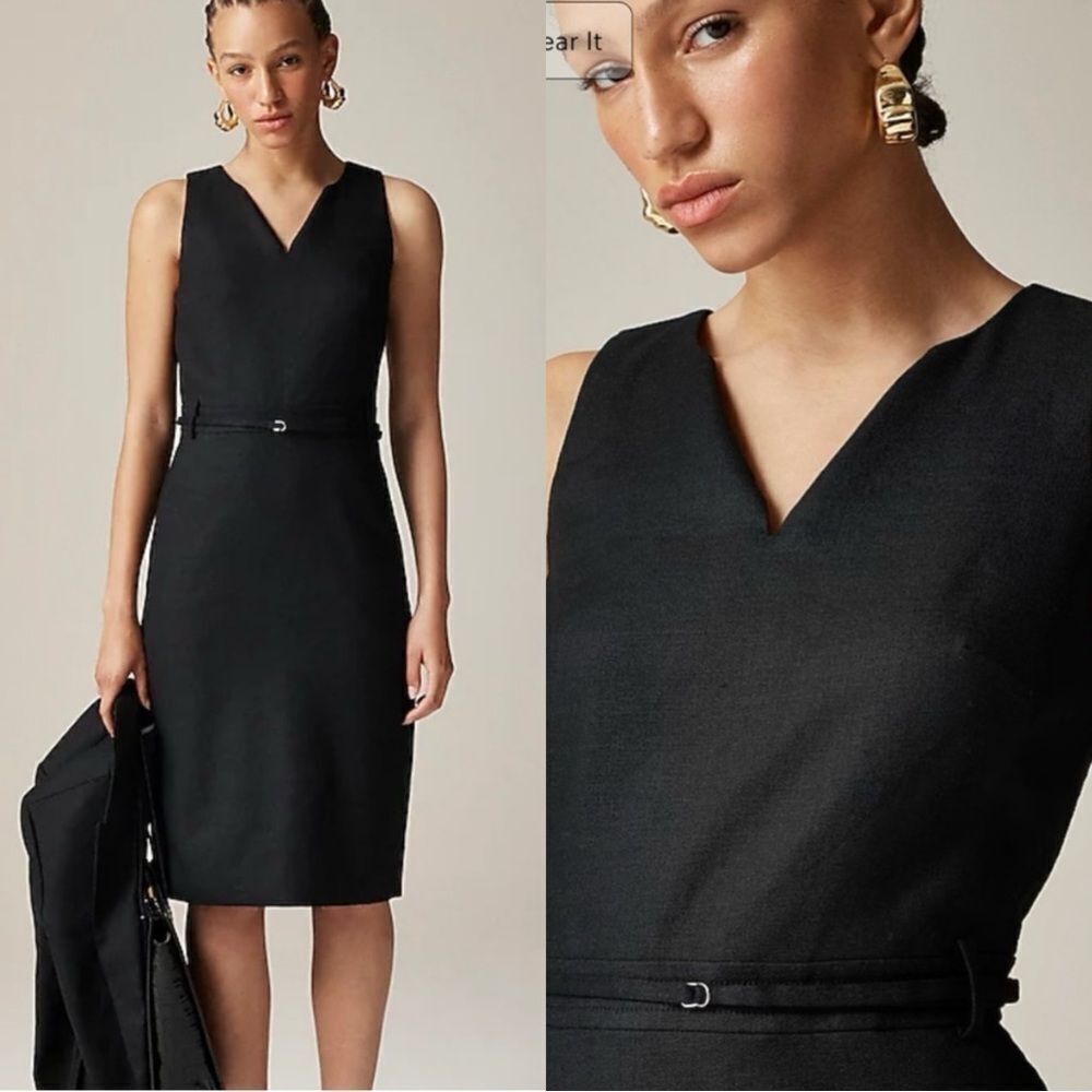 NWT J CREW TALL Executive dress in stretch linen blend in black